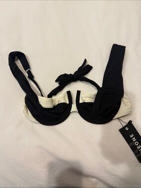 Two-Tone Black and Cream Underwire Tie-Back Bikini Top